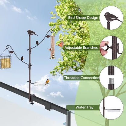 YINGYM Deck Bird Feeder Pole with Bird Bath, Two Adjustable Branches - size: 42 Inches without Squirrel Baffle