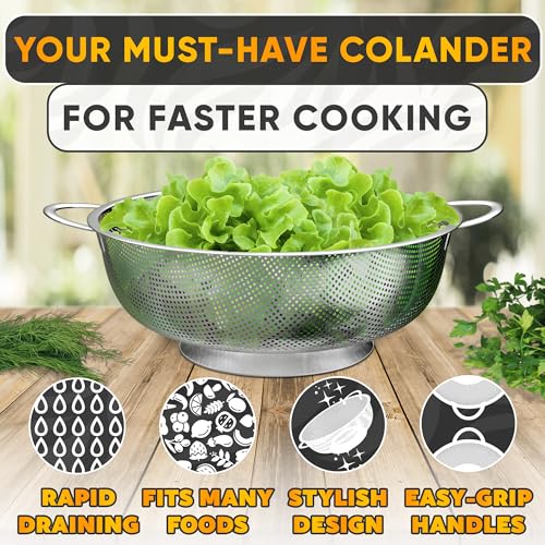 Stainless Steel Strainer for Rice With Handles, Fine Holes, 5 Qt