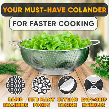 Stainless Steel Strainer for Rice With Handles, Fine Holes, 5 Qt