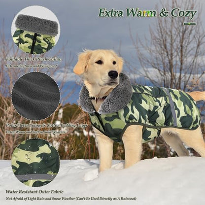 Dogcheer Warm Dog Coat, Waterproof Dog Jacket Reflective Adjustable Puppy Winter Coat with Buckle, Christmas Pet Snow Jacket Turtleneck Fleece Sweater for Small Medium Large Dogs- Camo Green, S - color: Camo Green, size: Small