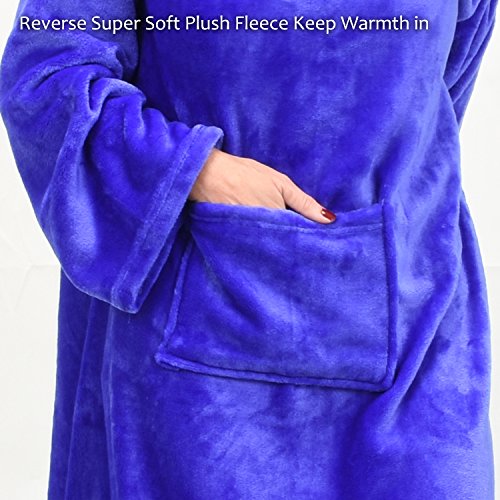 Catalonia Wearable Blanket with Sleeves for Women & Men, Fleece Wrap Throw - color: Blue