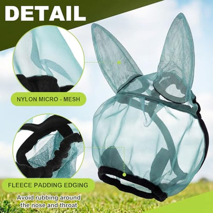 1 Pcs Mini Donkey Fly Mask with Ear Protection, Mint Green - size: Mini Donkey