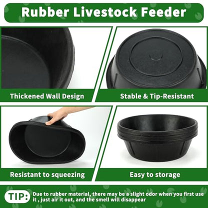 3Pcs Heavy Duty Rubber Feed Pan, 8Q/2Gal Horse Feed Bucket - color: Black-3 Pcs, size: 2Gal(8Q)