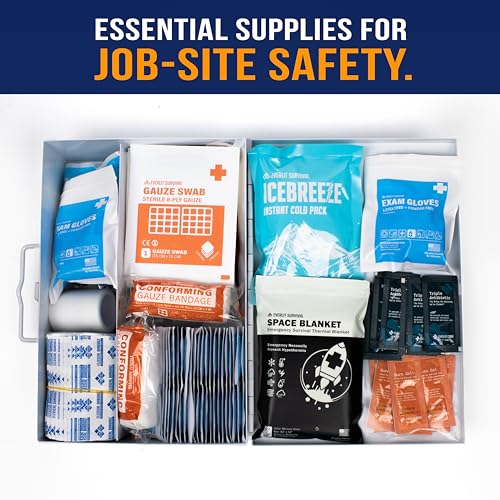 EVERLIT 185 Pcs Metal First Aid Kit for Contractors, Construction Site, OSHA Compliant, Workshop, Business, Commercial Truck Vehicle DOT, Wall Mount Box, All-Purpose
