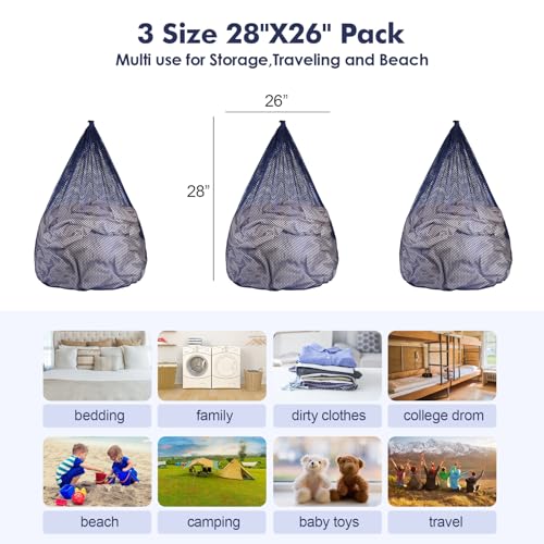 3Pcs Mesh Laundry Bags Washing Machine Mesh Wash Bags Jumbo for Delicates Clothes,Bed Linen,Toys with Drawstring Closure Sturdy(3 XXLarge 28 x 26 Inches, Blue) - color: Blue, size: Jumbo 3 pcs