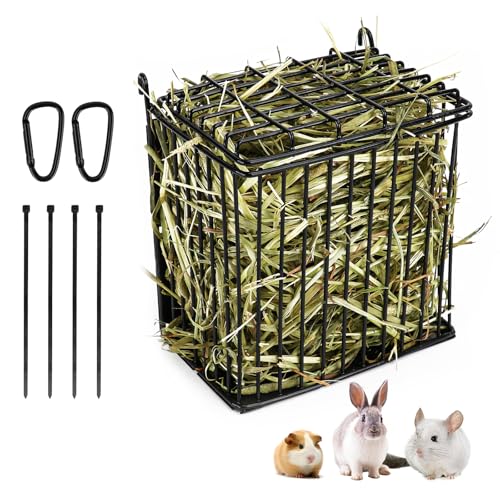 Rabbit Hay Feeder with Lid, Metal Hay Rack with Adjustable Hook - size: Square feeder