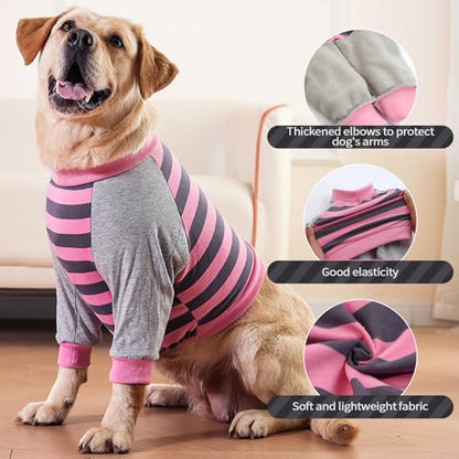 FUAMEY Dog Recovery Sleeve with Elbow Protector, Pink Stripes S - color: Pink Stripes, size: S(Weight:20-28lbs)