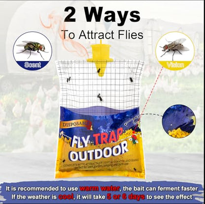 8 Big Fly Bags Outdoor Traps Hanging for Patio - Pre-Baited, Disposable | Fly Catcher Killer Repellent with 8*50g Bait for Outside in Chicken Coop, Horse Barns | Easy to use | Durable | Effective - size: 8 Pack