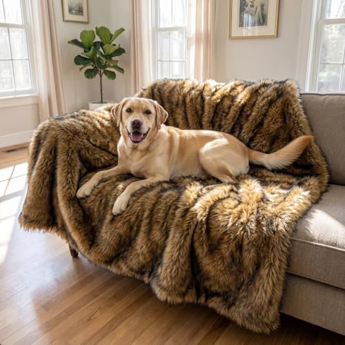 IHAPPYDOG Faux Fur Dog Blanket, Waterproof Couch Cover, Brown 60"x50" - color: Brown, size: 60" x 50"