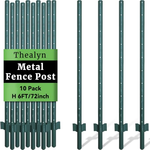 Metal 10Pack 6FT Fence Posts for Wire Fencing Heavy Duty U Post - size: 6 Feet
