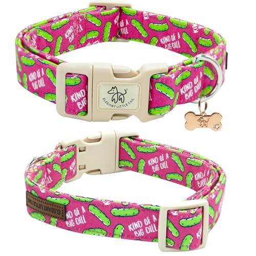 Elegant little tail Dog Collar, Dill Pickle Print Pink Puppy Male Adjustable Cotton Pet Collar with Quick Release Buckle for Small Medium Large Dogs - color: Pink Dill Pickles, size: X-Small (Pack of 1)