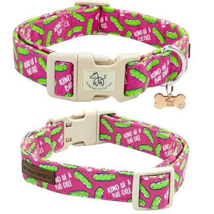 Elegant little tail Dog Collar, Dill Pickle Print Pink Puppy Male Adjustable Cotton Pet Collar with Quick Release Buckle for Small Medium Large Dogs - color: Pink Dill Pickles, size: X-Small (Pack of 1)