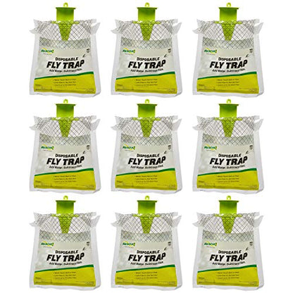 RESCUE! Outdoor Disposable Fly Trap – Hanging Fly Catcher with Attractant Bait, Fly Bag for Patio, Yard, Trash & Farm Areas – Easy-to-Use Outdoor Fly Control - 9 Traps