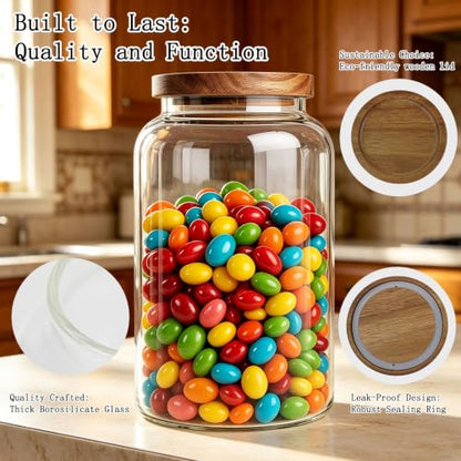 2-Pack Large Glass Jars with Wooden Lids, 95oz Flour Containers - color: 2-Pack-95 oz