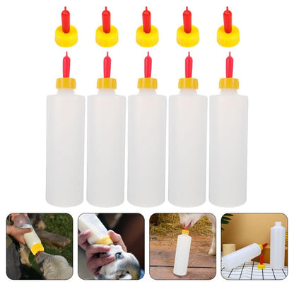 5Pcs Goat Bottles, 400ml/13fl oz Baby Goat Bottles with 5pcs Long Nipples for Feeding Baby Lambs, Lamb Milk Replacer Supplies Kid Livestock Drink Nipples for Farm Livestock Feeding