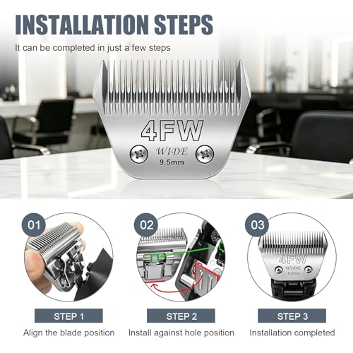 BILLAR® 4FW Dog Grooming Wide Blade,Detachable Pet Dog Grooming Blades,Compatible with Andis,Oster A5,Wahl km10 Clippers.Cutting Length 3/8 in(9.5mm) - size: 4FW