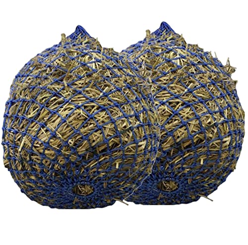 Majestic Ally 2 Pcs 1.25”x1.25” Holes Ultra Slow Feed 40” Very Sturdy Hay Net with Bottom Ring for Goat, Sheep and Livestock Simulatr grazing, Reduces Waste (Royal Blue) - color: Royal Blue