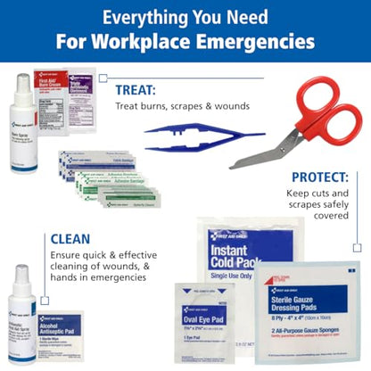 First Aid Only 90575 3-Shelf ANSI B+ and OSHA-Compliant First Aid Kit, 100-150-Person Emergency First Aid Kit for Business and Worksite, First Aid Metal Cabinet with Medications, 676 Pieces
