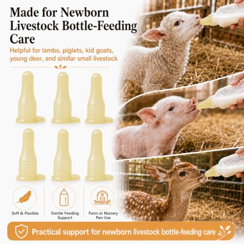 6-Pack Thicker Silicone Bottle-Feeding Nipples for Newborn Livestock