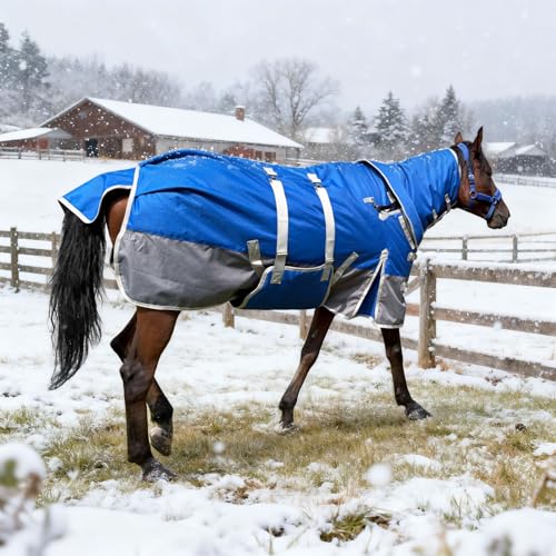 Winter Horse Blanket Horse Turnout Blanket Waterproof 1200D 260g Filled Medium Weight Horse Blanket with Detachable Neck Cover - size: 78in