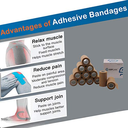 Self Adherent Cohesive Wrap Bandages 6 Count 4" x 5 Yards, Self Adhesive Non Woven Bandage Rolls（Skin Color） - size: 6 Count (Pack of 1)