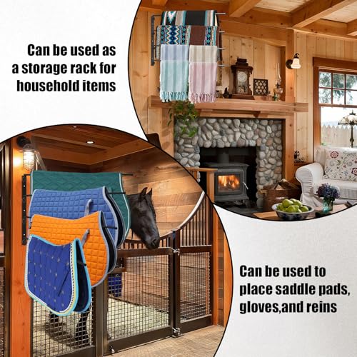 Saddle Pad Rack 4 Bar Wall Mount, Horse Blanket Holder 180 Degree Swing Rack Arms Saddle Rack Wall Mount for English Saddle Pad Storage Various Accessories (15.8 x 23.6 Inch)