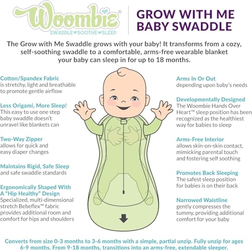 Woombie Grow with Me Baby Swaddle - Convertible Self-Soothing Swaddle Fits Babies 0-18 Months - Expands to Hands-Free, Legs-Out Wearable Blanket - Peruvian - color: Peruvian, style: Grow With Me
