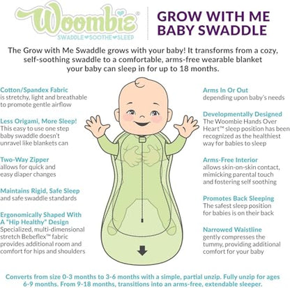 Woombie Grow with Me Baby Swaddle - Convertible Self-Soothing Swaddle Fits Babies 0-18 Months - Expands to Hands-Free, Legs-Out Wearable Blanket - Tropical Greens - color: Tropical Greens, style: Grow With Me