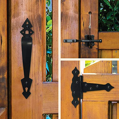Nuvo Iron Black Decorative Ornamental Tee Hinge Set - Includes Handle, Hinges, Latch and Catch- 5"