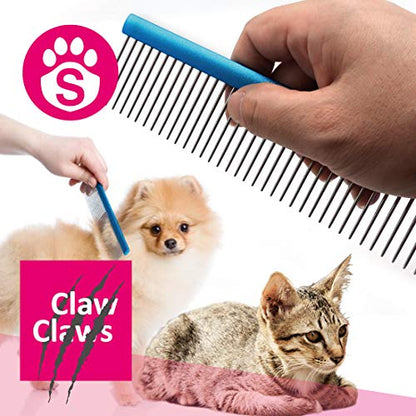 Greyhound Comb with Oval Handle for Dogs and Cats, Removing and Shedding Matted, Tangled Hair, Metal Comb with Stainless Steel Pins, Detangling Grooming Tool, Pet Comb (20% Fine Spacing)… - color: Blue-20% fine pins, size: Small (Pack of 1)
