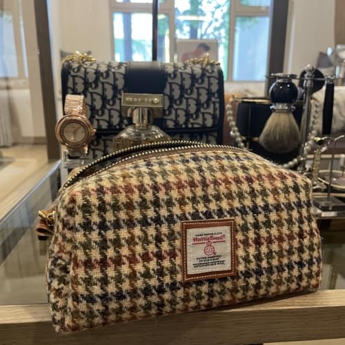 TAILORMAP Harris Tweed Wool Cosmetic Bag, Large Capacity Scottish Tartan Handmade Makeup Organizer, Stain-Resistant Travel Toiletry Pouch for Women （No.614） - color: No.614