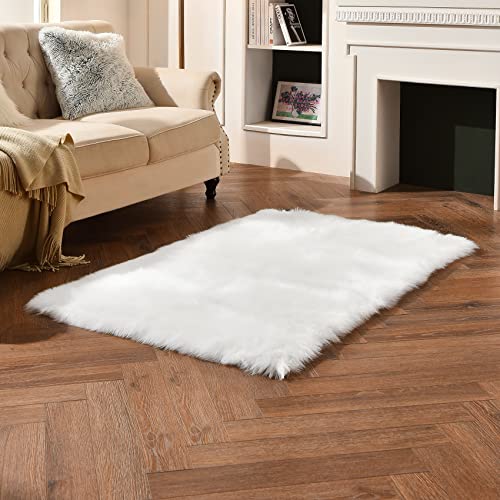 duduta White Faux Sheepskin Fur Rug 3x5 ft, Fluffy Carpet Rug - color: White, size: 3' x 5'