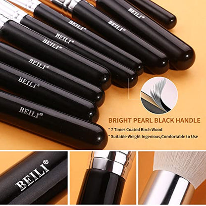 BEILI Makeup Brushes 42pcs Makeup Brush Set Premium Goat Synthetic Hair Kabuki Foundation Blending Brush Face Powder Blush Concealers Eye Shadows Make Up Brushes Kit with Case（Black） - color: 42pcs with Holder