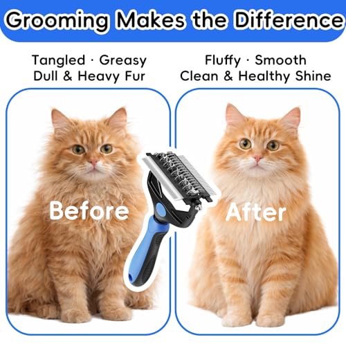 3-in-1 Professional Pet Grooming Brush for Dogs & Cats – Dematting Comb, Undercoat Rake & Deshedding Tool for Long & Short Hair, Heavy Shedding & Matted Fur (Blue)