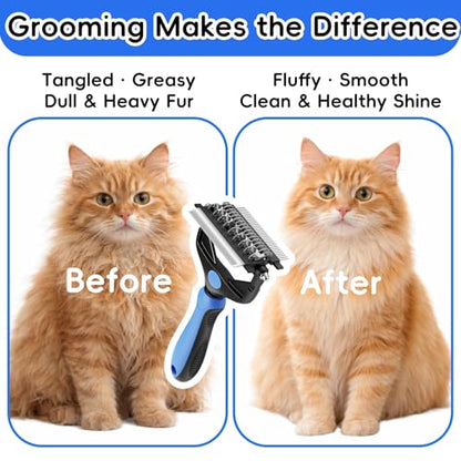 3-in-1 Professional Pet Grooming Brush for Dogs & Cats – Dematting Comb, Undercoat Rake & Deshedding Tool for Long & Short Hair, Heavy Shedding & Matted Fur (Blue)