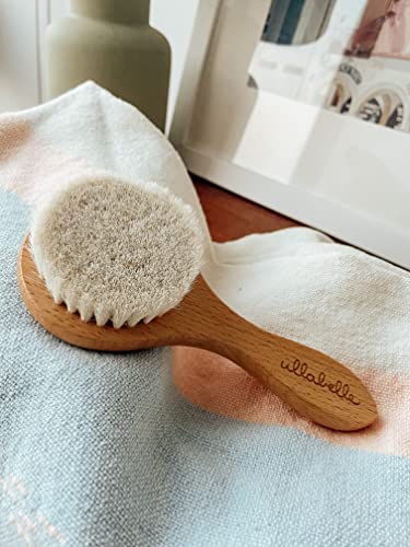 Ullabelle 3 Piece Wooden Baby Hair Brush and Comb Set for Newborns & Toddlers in Chic Gift Box - Ultra Soft Natural Goat Hair and Wood Baby Brush Set Prevents Cradle Cap - Perfect Registry Gift (Sage) - color: Sage