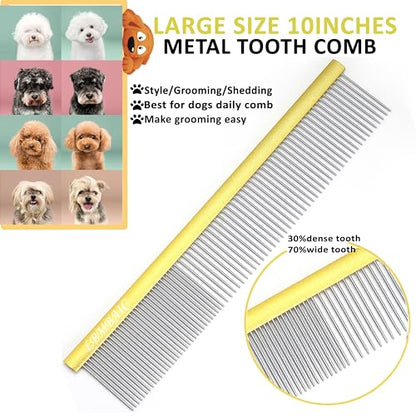 10inches Large Dog Combs for Grooming Shedding Tangles Mats. - color: gold, size: Large