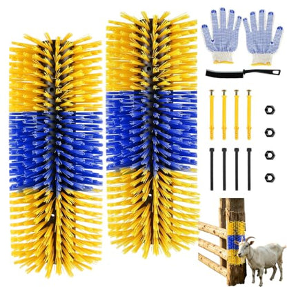 2PCS Horse Scratcher Goat Brush Post, Livestock Scratching Brushes - color: Yellow