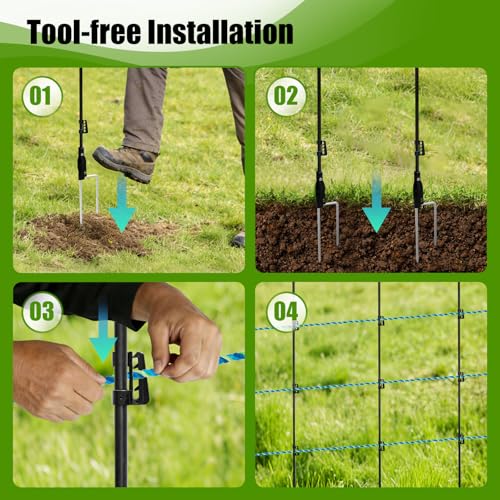 57 Inch / 4.8 Ft Fiberglass Electric Fence Posts, 16 Pack with Double Spikes & 64 Clips - Heavy Duty Farm Garden Livestock Fencing | Holds Wire/Tape/Rope - color: Black, size: 57" 16 Posts-64 Clips