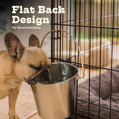 4 quart Stainless Steel Flat Side Bucket | 1 gal Durable Heavy Duty Food & Water Feeding Pails for Birds Dogs Cats Goat | Fits kennels Cages Critter Crates Hanging Pet Pail | Multipurpose - size: 4 Quarts