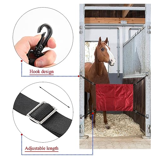 Horse Stall Guard with Swivel Snap Hook,Horse Stall Aisle Guard Fence with Ajustable Straps Strong Metal Push Gate Clip Equestrian Products - color: Red