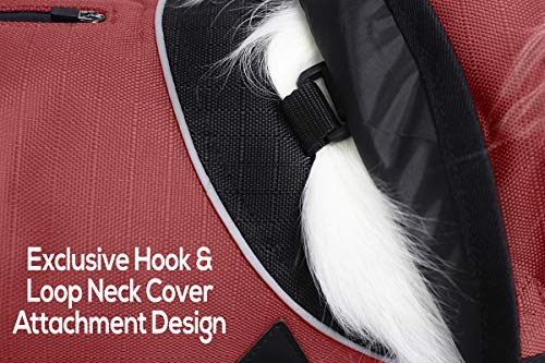 Derby Originals Ruff Pup 1200D Ripstop Waterproof Reflective Winter Dog Coat with Neck Cover and Harness Compatible Opening 220G - color: Red/Black, size: 22"