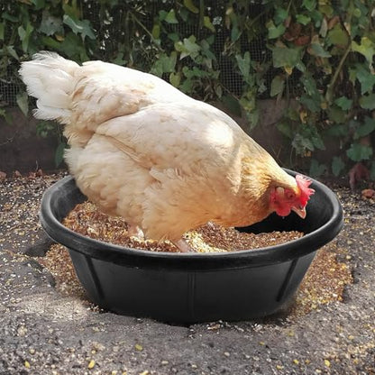 Cididu 3 Pack Rubber Feed Pan, 8 Quart Large Horse Feed Bucket, Heavy Duty Rubber Water Bowl for Livestock, Stackable Chicken Dust Bath Tub for Pig Goat Dog Cat Farm Animal Feeding, 14.5'' x 4.5''