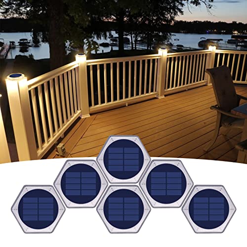 YiLaie Solar Dock Deck Step Lights for Outside Stick on Solar Powered Outdoor Waterproof Driveway Solar Stair Lights for Flat Post Boat Garden Patio Concrete Pathway Walkway Auto ON/Off (6 Pack) - color: Warm White, size: 6 Pack-Hexagon