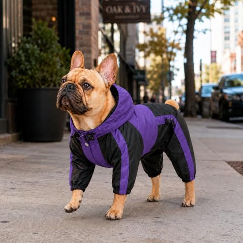 Lovelonglong Dog Hooded Raincoat, Small Dog Rain Jacket Poncho Waterproof Clothes with Hood Breathable 4 Feet Four Legs Rain Coats for Small Medium Large Pet Dogs Purple XS - color: Purple, size: XS (Small Dog ~5lbs)