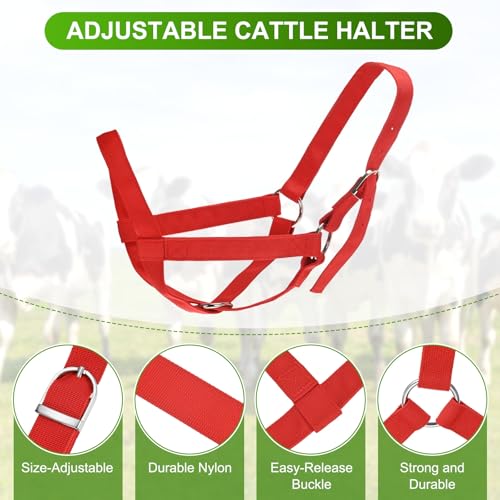 M METERXITY 1-Pack Adjustable Cattle Cow Calf Halter, 15.74"-19.68" Nylon Livestock Cow Halter for Miniature Horse/Donkey/Goat/Cattle [Red]