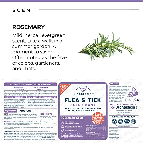 Wondercide - Flea, Tick & Mosquito Spray for Dogs, Cats, and Home - Flea and Tick Killer, Control, Prevention, Treatment - with Natural Essential Oils - Pet and Family Safe - Rosemary 4 oz - color: Rosemary, size: 4 OZ