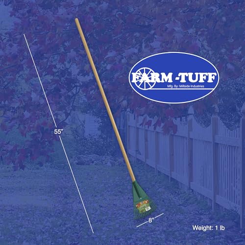 FARM-TUFF 8 Inch Garden Rake with 48 Inch Hardwood Handle - Durable & Compact Garden Rake for Shrubs, Flower Beds, and Tight Spaces
