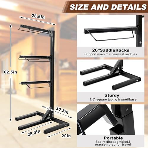 Abbylike 3 Tier Saddle Rack for Horses, Heavy Duty Saddle Pad Stand Stable Blanket Tack Storage Stand for Western English Horses Pad Blanket Storage Organizer Stall Accessories - style: 3 Tier