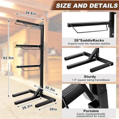 Abbylike 3 Tier Saddle Rack for Horses, Heavy Duty Saddle Pad Stand Stable Blanket Tack Storage Stand for Western English Horses Pad Blanket Storage Organizer Stall Accessories - style: 3 Tier